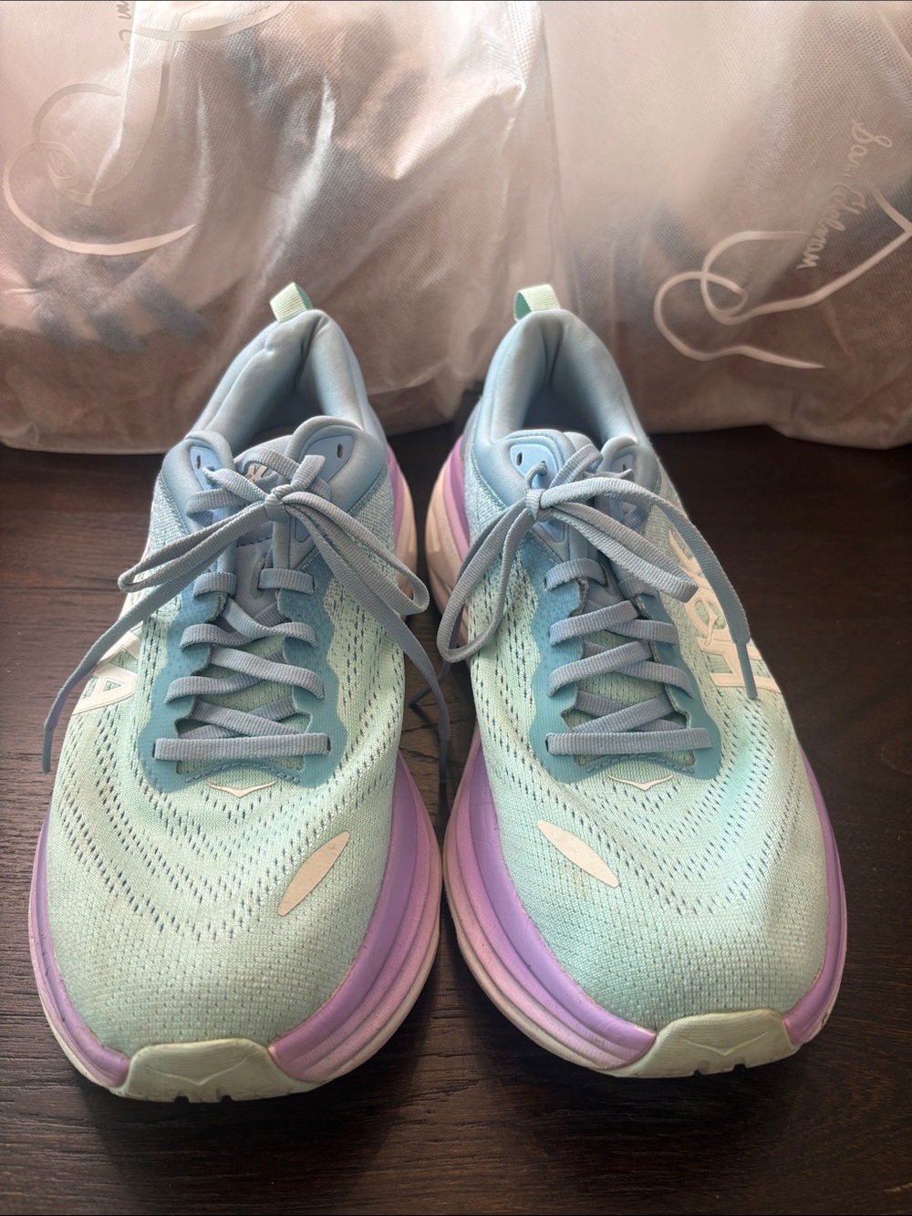 Hoka Women's Mint and Lavender Lightweight Running Shoes - Picture 2 of 9